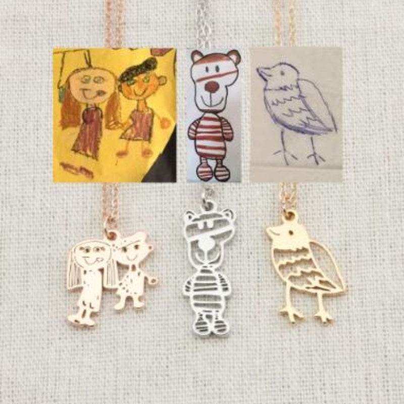 Custom Kids Drawing Painting Necklace Stainless Stee Personalized Children Artwork Pendant For Kids Mom Family Jewelry Gifts - P12 Hub Europe