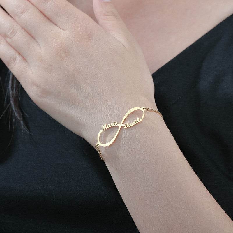 Personalized Jewelry Custom Double Name Date Infinity Bracelet Rose Gold Infinity Nameplate Bracelets Stainless Steel Hand Chain - P12 Hub Europe