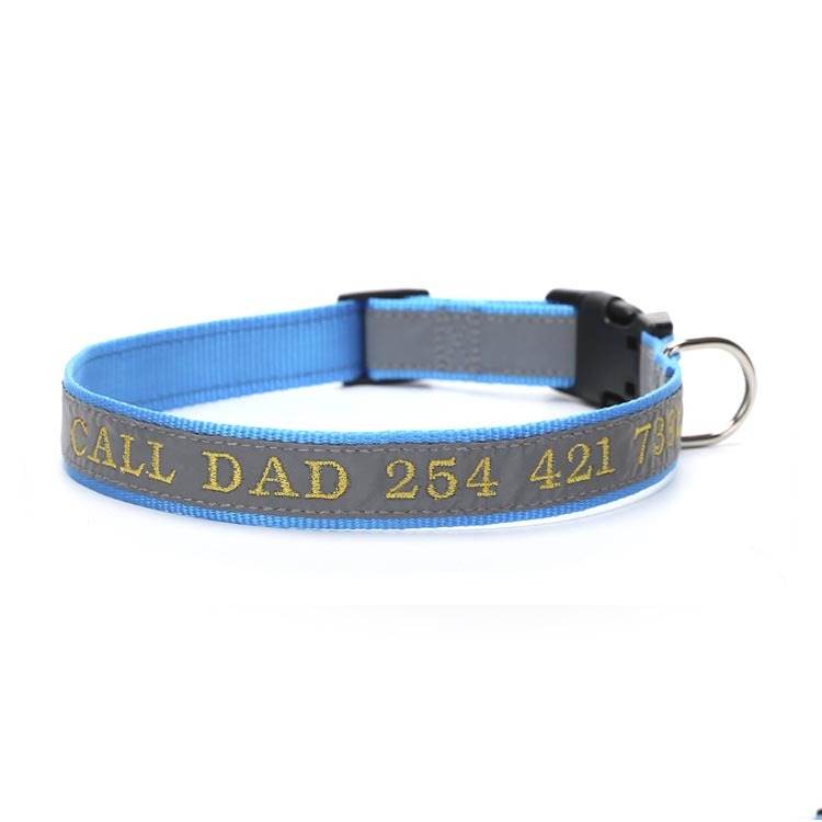 Personalized Phone Name Embroidered Reflective Dog Collar - P12 Hub Europe