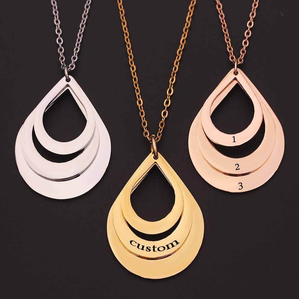 Customized 3 Water Droplet Engraving Name Stainless Steel Jewelry Pendant Necklaces For Women Personalized Gift - P12 Hub Europe
