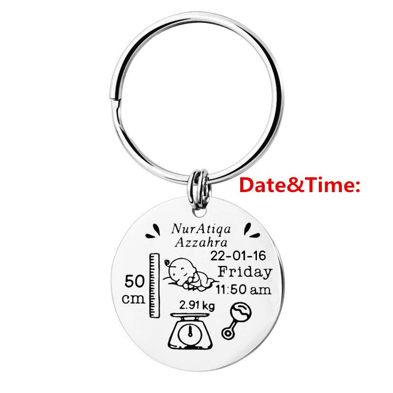 Stainless Steel Round Key Baby Birth Keychain - P12 Hub Europe