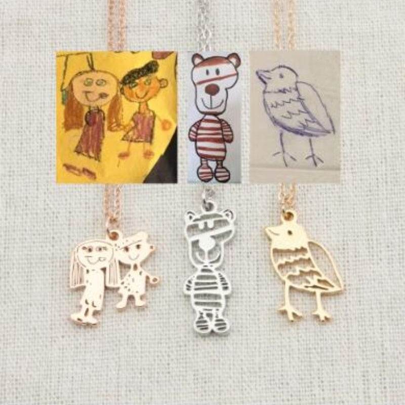 Custom Kids Drawing Painting Necklace Stainless Stee Personalized Children Artwork Pendant For Kids Mom Family Jewelry Gifts - P12 Hub Europe