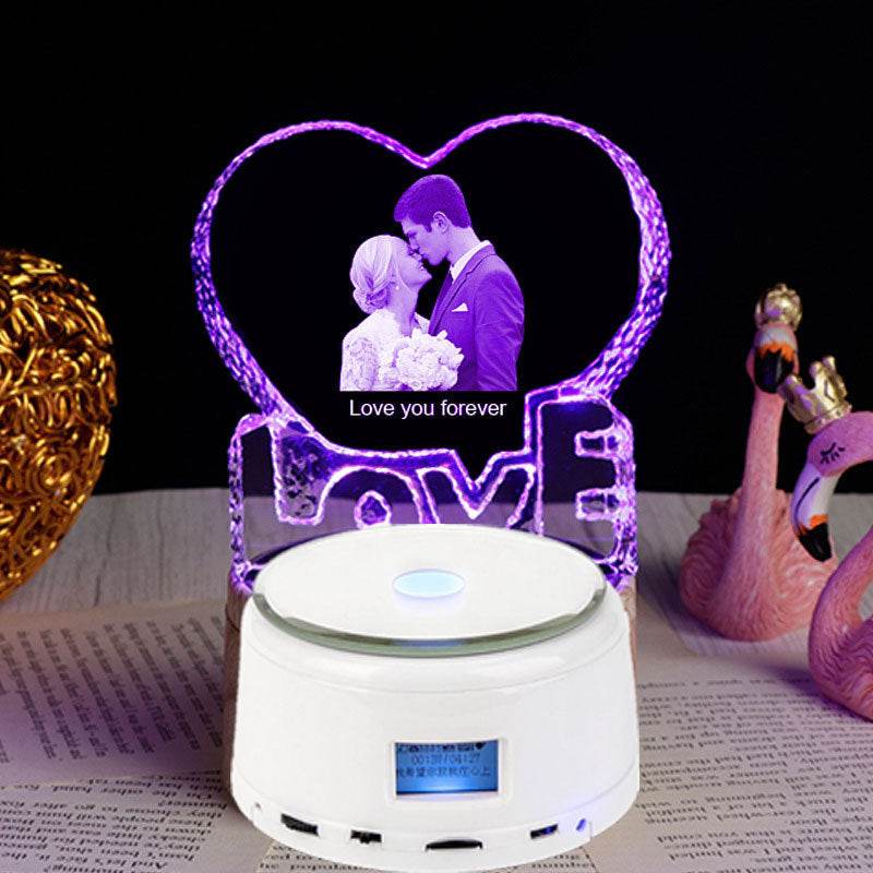 Personalized Gifts Crystal Photo Night Lamp Bluetooth Rotating Color Changing Music Player 3D Inner Carved - P12 Hub Europe