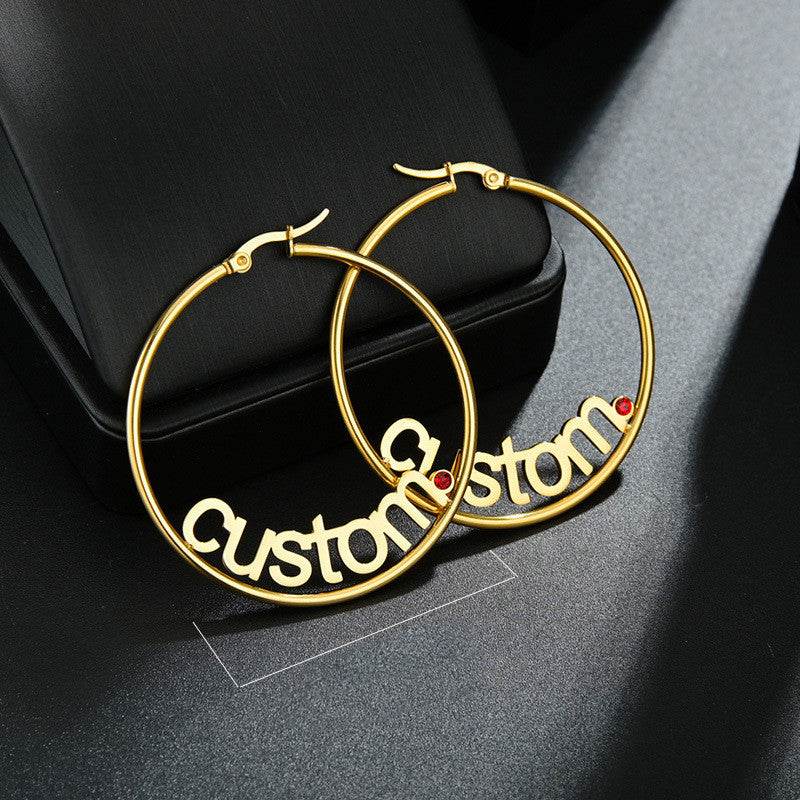 Custom Hoop Earrings Name Letter Stainless Steel Gold Color - P12 Hub Europe
