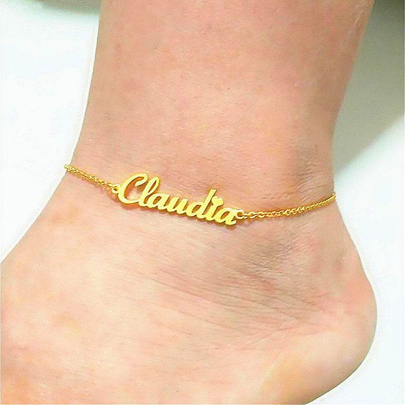Summer Personalized Custom Name Anklets For Women Stainless Steel Cable Chain Gold Colour Sandy Beach Exquisite Jewelry Present - P12 Hub Europe