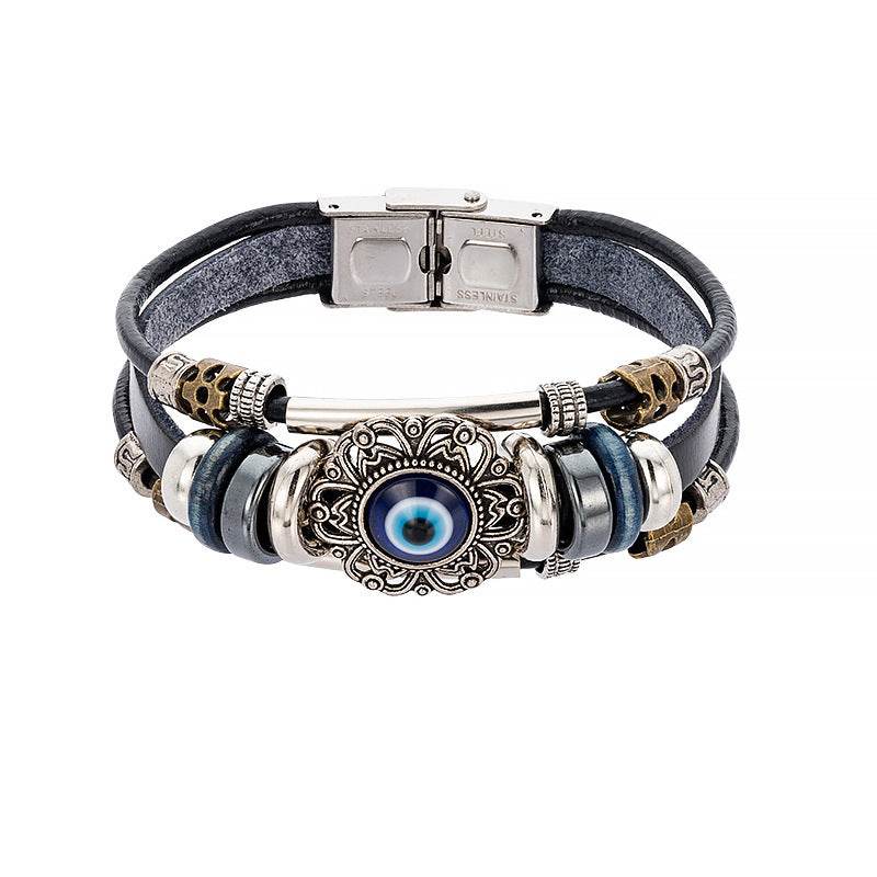 Braided leather cord brown eye bracelet - P12 Hub Europe