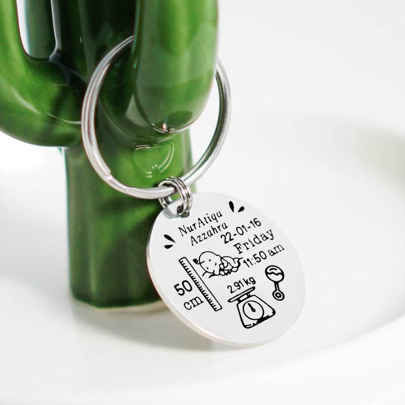 Stainless Steel Round Key Baby Birth Keychain - P12 Hub Europe