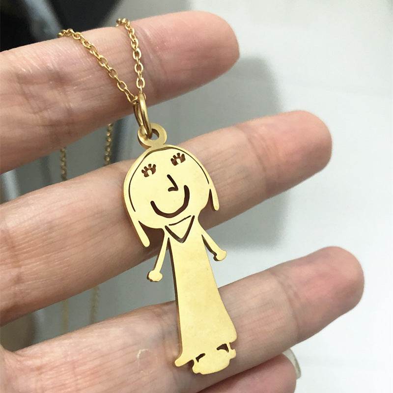 Custom Kids Drawing Painting Necklace Stainless Stee Personalized Children Artwork Pendant For Kids Mom Family Jewelry Gifts - P12 Hub Europe