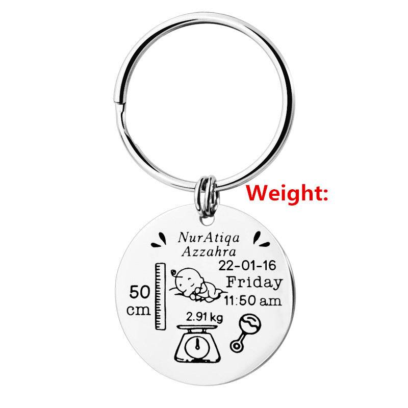 Stainless Steel Round Key Baby Birth Keychain - P12 Hub Europe
