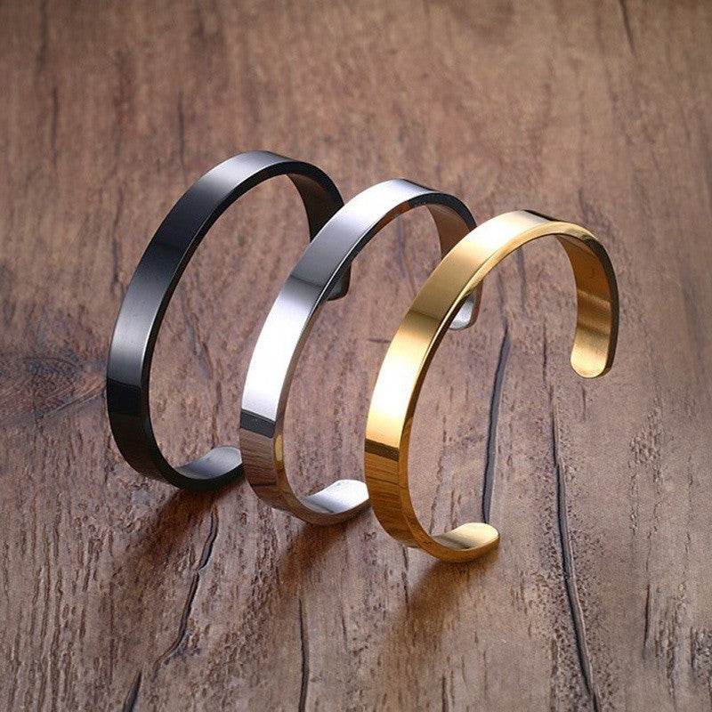 Custom Laser Engraving Smooth Stainless Steel Fine Bangle Jewelry C-shaped Bracelet - P12 Hub Europe