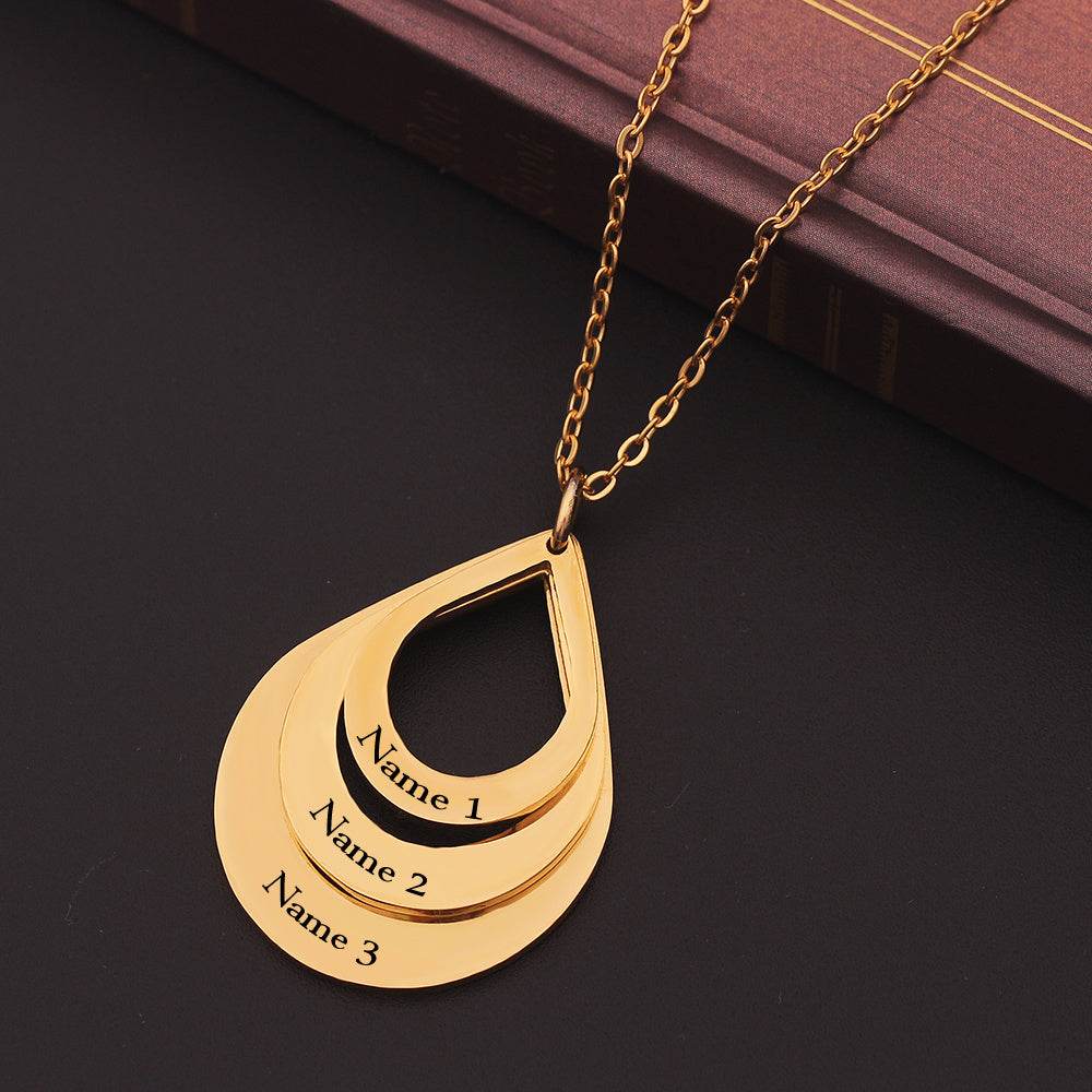 Customized 3 Water Droplet Engraving Name Stainless Steel Jewelry Pendant Necklaces For Women Personalized Gift - P12 Hub Europe