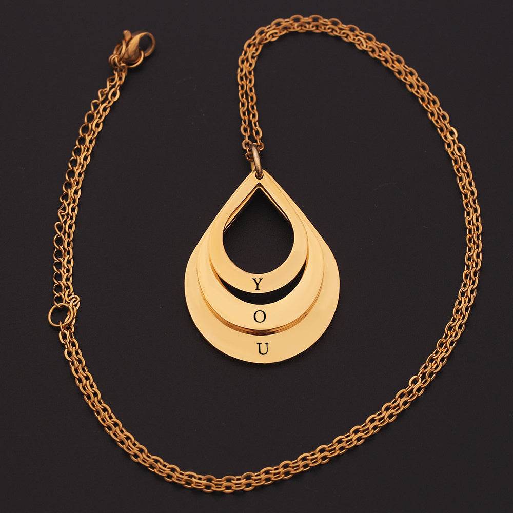 Customized 3 Water Droplet Engraving Name Stainless Steel Jewelry Pendant Necklaces For Women Personalized Gift - P12 Hub Europe