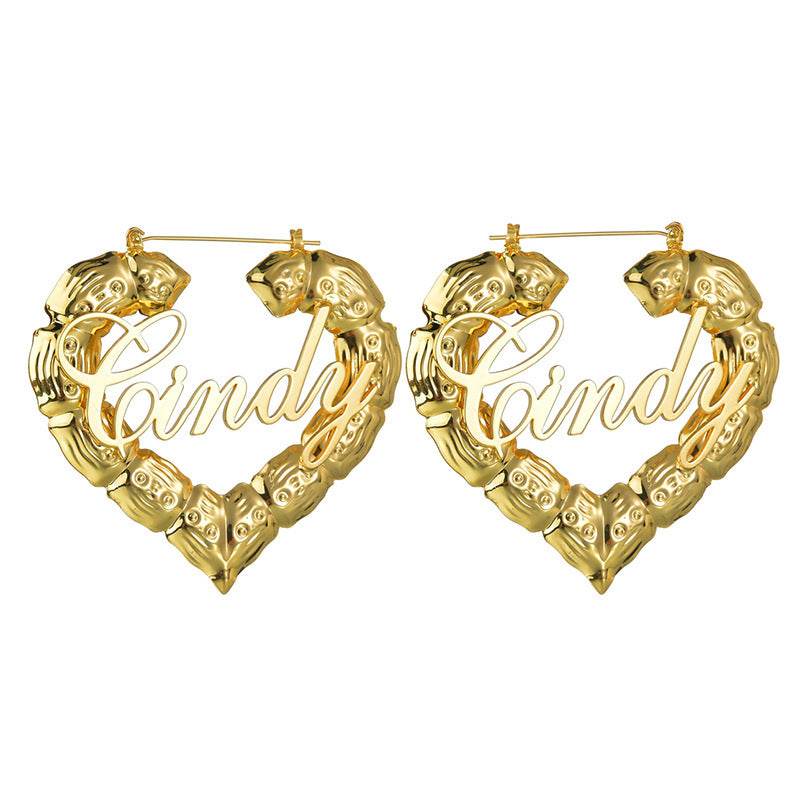Personality Women Fashion Bamboo Hoop Earrings Letter Queen Love Sexy Dangle Earrings - P12 Hub Europe