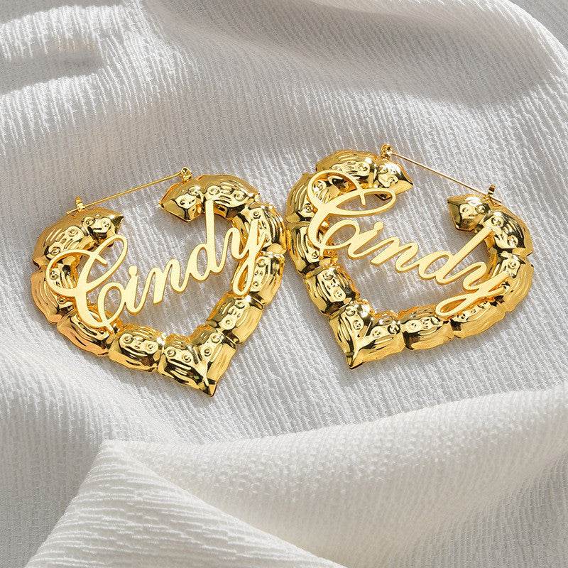 Personality Women Fashion Bamboo Hoop Earrings Letter Queen Love Sexy Dangle Earrings - P12 Hub Europe