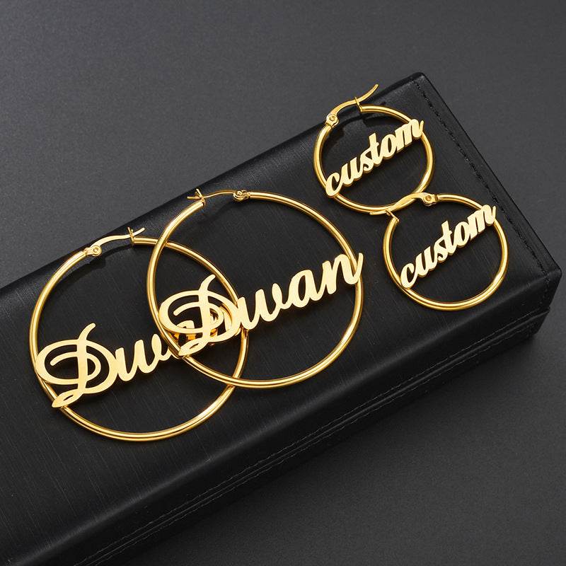 Stainless Steel Custom Name Hoop Earrings Personalized Letter Circle Earring for Women - P12 Hub Europe