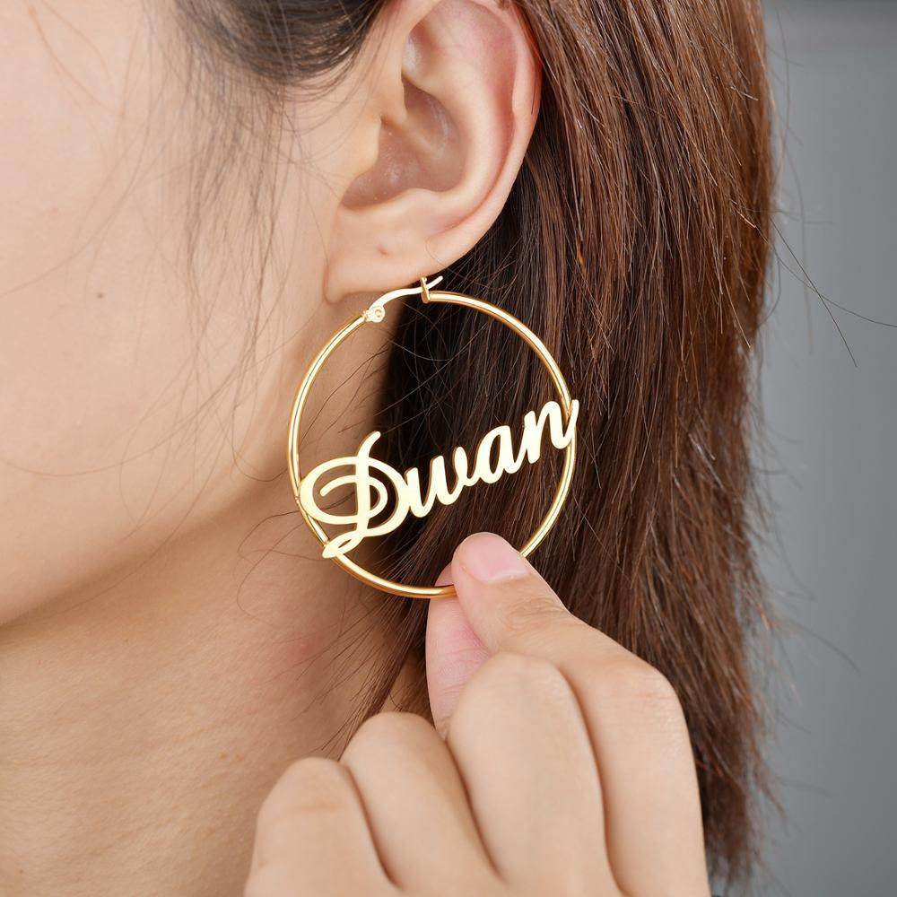 Stainless Steel Custom Name Hoop Earrings Personalized Letter Circle Earring for Women - P12 Hub Europe