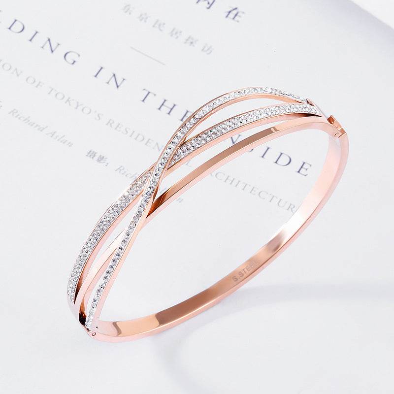 Personalized Fashion Geometric Diamond-Studded Titanium Steel Bracelet, Real Gold In The Rose Gold Furnace, No Fading Bracelet - P12 Hub Europe