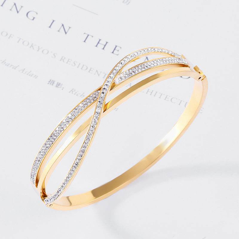 Personalized Fashion Geometric Diamond-Studded Titanium Steel Bracelet, Real Gold In The Rose Gold Furnace, No Fading Bracelet - P12 Hub Europe