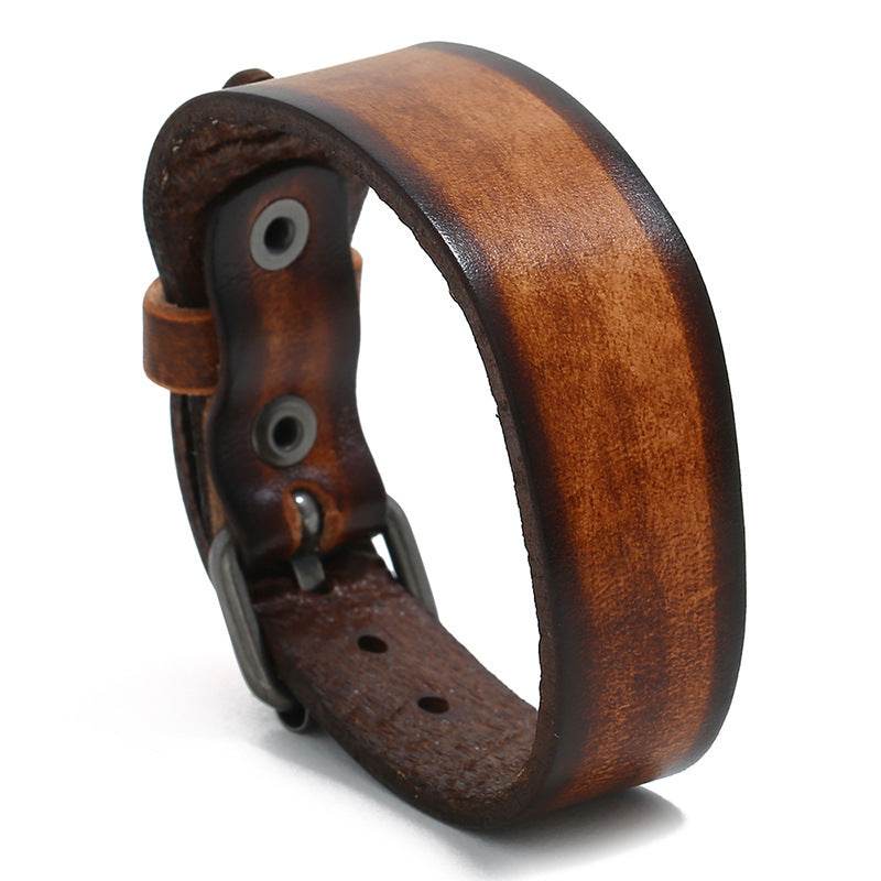 New Punk Style Retro Vintage Wrap Buckle Genuine Leather Bracelet Adjustable Men Wide Belt Wristband Bangles Jewelry - P12 Hub Europe