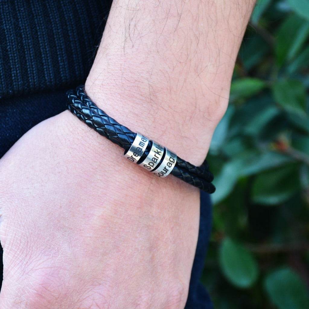 Personalized Mens Braided Genuine Leather Bracelet - P12 Hub Europe