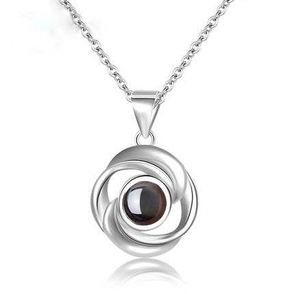 925 Sterling Silver Rose Flower Pendant Necklaces Women Trendy Projection 100 Languages LOVE Necklace Handmade Jewelry - P12 Hub Europe