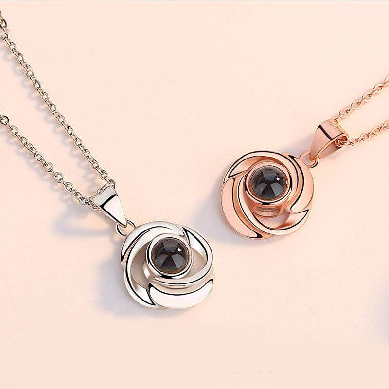 925 Sterling Silver Rose Flower Pendant Necklaces Women Trendy Projection 100 Languages LOVE Necklace Handmade Jewelry - P12 Hub Europe