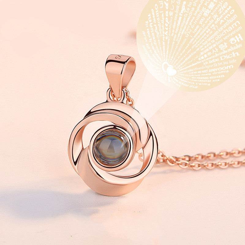 925 Sterling Silver Rose Flower Pendant Necklaces Women Trendy Projection 100 Languages LOVE Necklace Handmade Jewelry - P12 Hub Europe