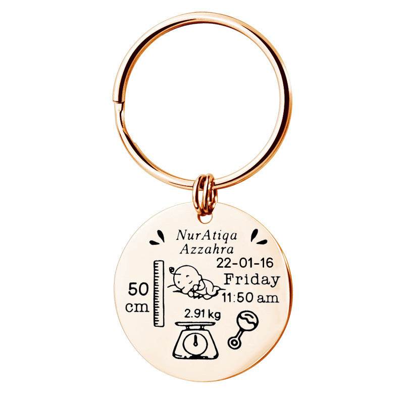 Stainless Steel Round Key Baby Birth Keychain - P12 Hub Europe