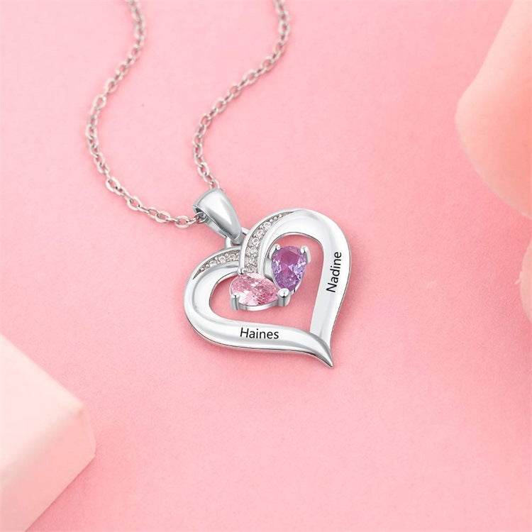Gemstone necklace female heart-shaped couple custom lettering pendant gift - P12 Hub Europe