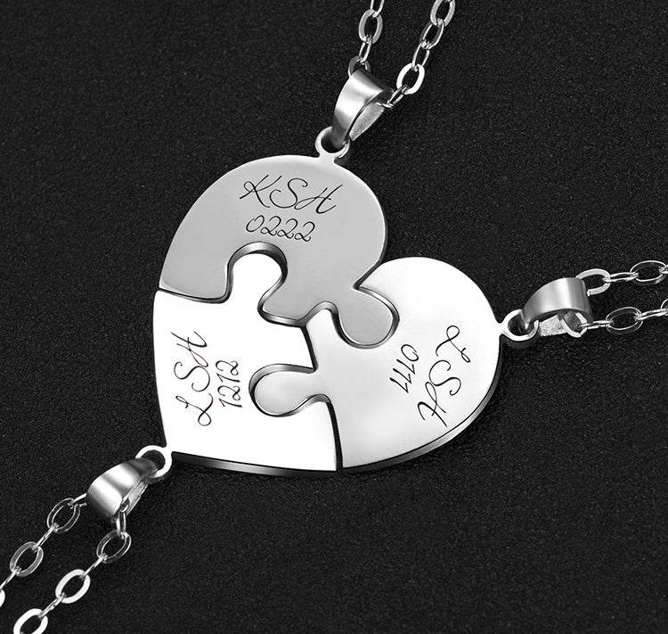 Engraved S925 Silver Jigsaw Puzzle Breakable Heart Pendant Necklaces for Couples, Friends & Family - P12 Hub Europe