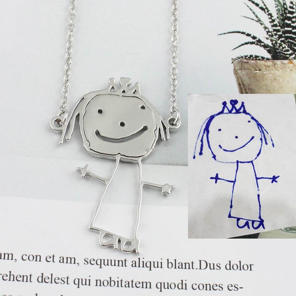 Custom Kids Drawing Painting Necklace Stainless Stee Personalized Children Artwork Pendant For Kids Mom Family Jewelry Gifts - P12 Hub Europe