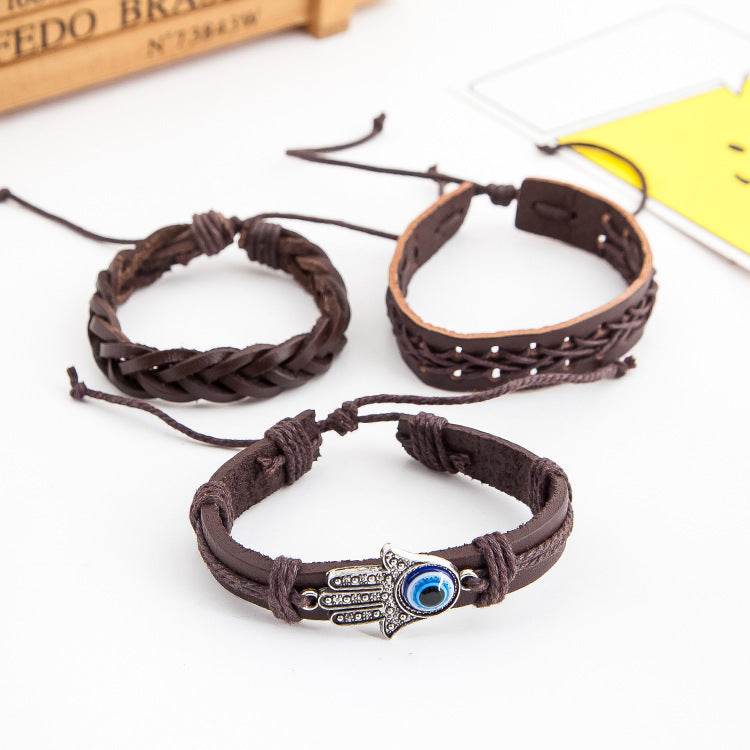 Palm eye leather men's bracelet - P12 Hub Europe