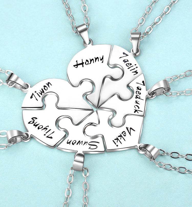 Engraved S925 Silver Jigsaw Puzzle Breakable Heart Pendant Necklaces for Couples, Friends & Family - P12 Hub Europe