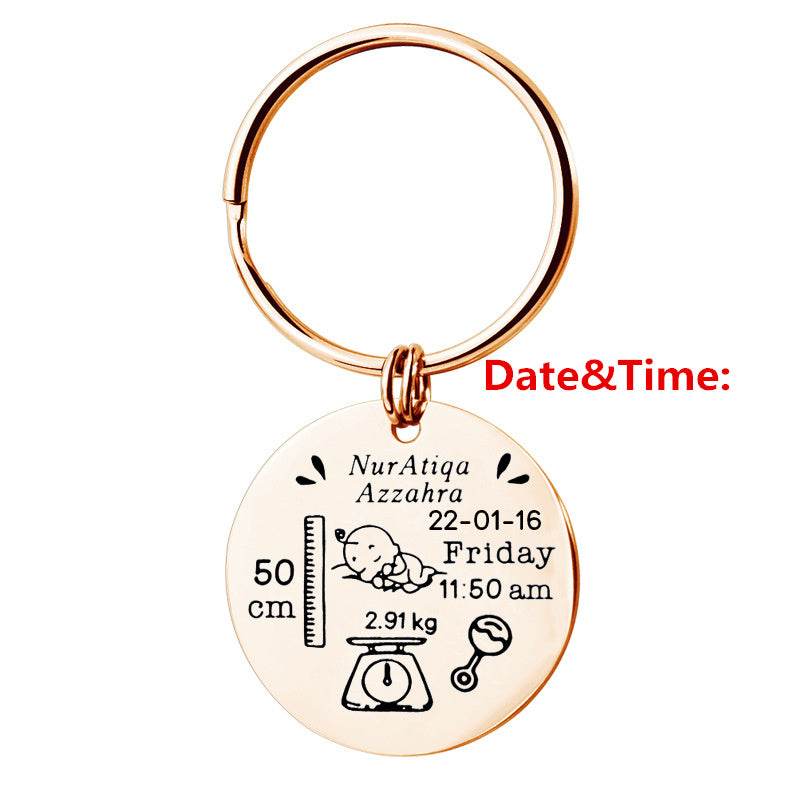 Stainless Steel Round Key Baby Birth Keychain - P12 Hub Europe