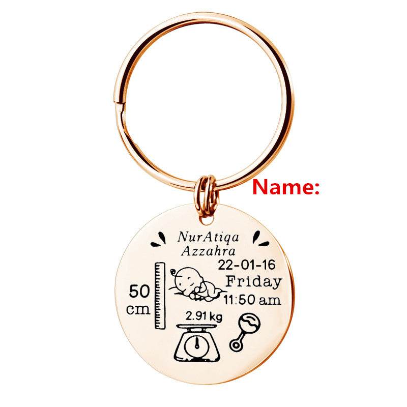 Stainless Steel Round Key Baby Birth Keychain - P12 Hub Europe