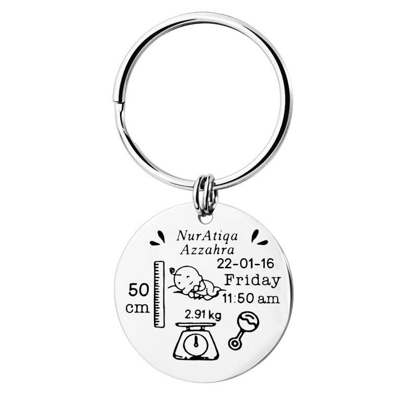 Stainless Steel Round Key Baby Birth Keychain - P12 Hub Europe