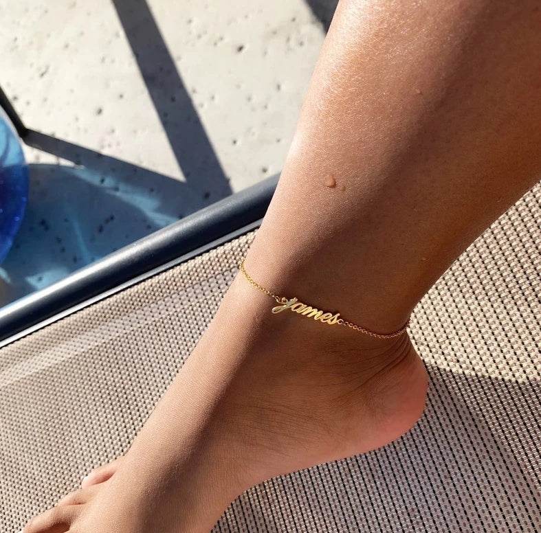 Summer Personalized Custom Name Anklets For Women Stainless Steel Cable Chain Gold Colour Sandy Beach Exquisite Jewelry Present - P12 Hub Europe