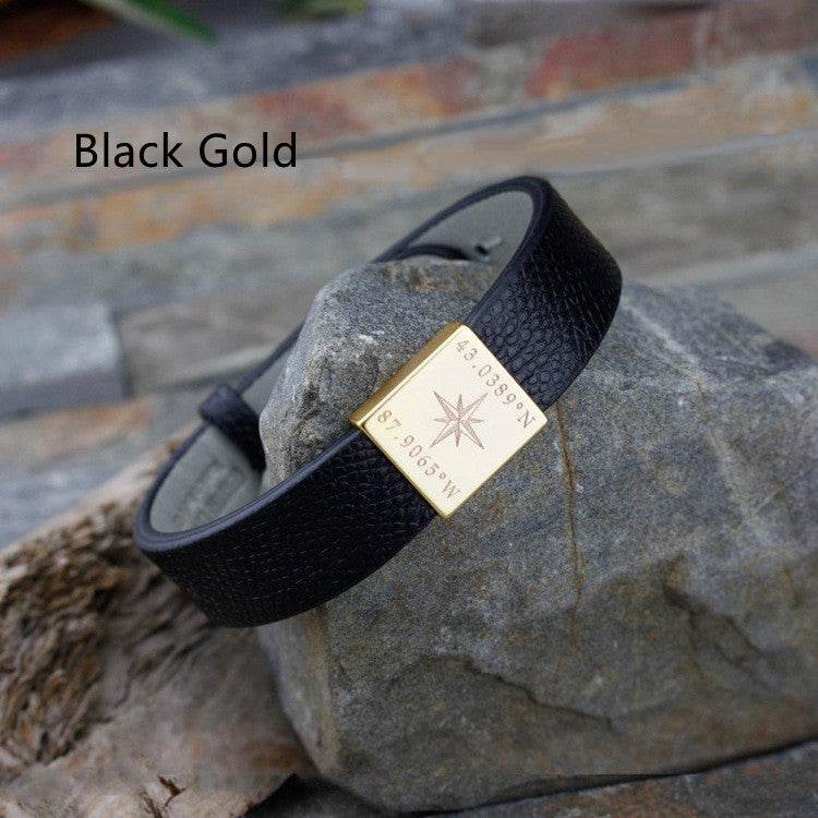 Men's Simple Black Cowhide Stainless Steel Bracelet - P12 Hub Europe