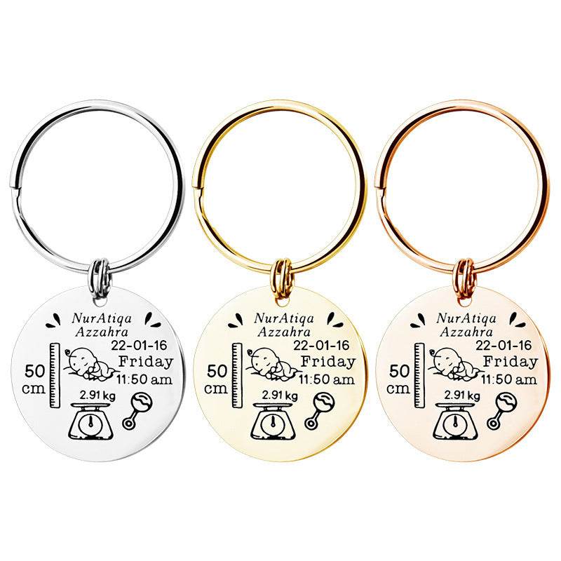 Stainless Steel Round Key Baby Birth Keychain - P12 Hub Europe