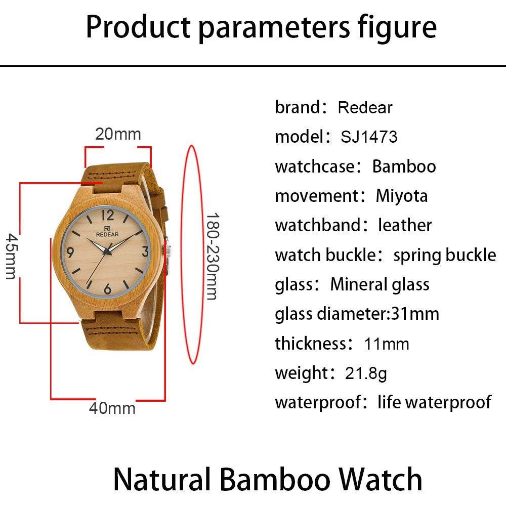 Women's Engraved Bamboo Photo Watch Wooden Leather Strap 40mm - P12 Hub Europe