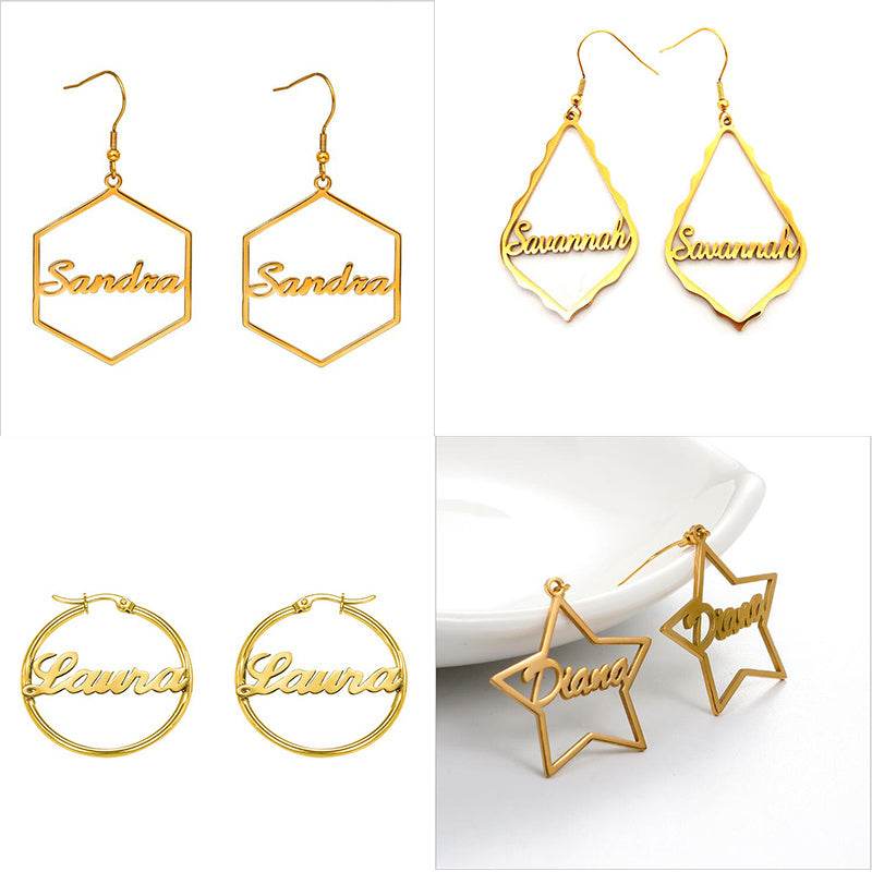 Custom Hoop Earrings Name Letter Stainless Steel Gold Color - P12 Hub Europe