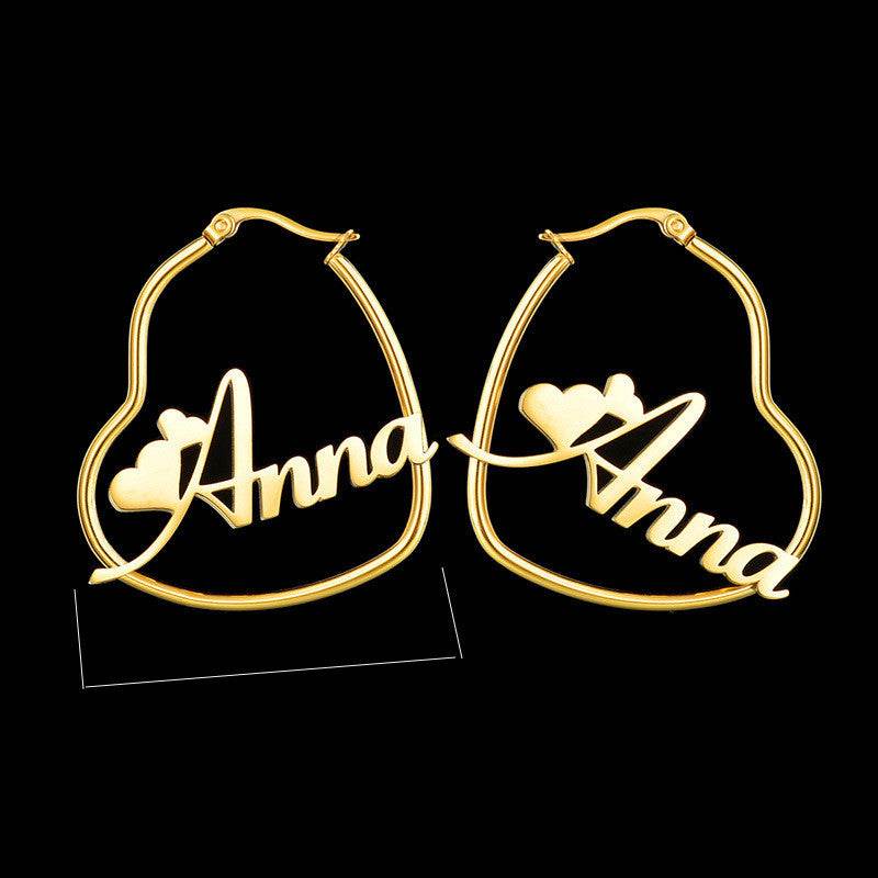 Custom Hoop Earrings Name Letter Stainless Steel Gold Color - P12 Hub Europe
