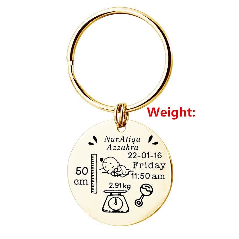 Stainless Steel Round Key Baby Birth Keychain - P12 Hub Europe