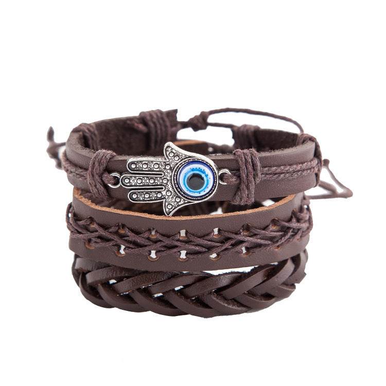 Palm eye leather men's bracelet - P12 Hub Europe