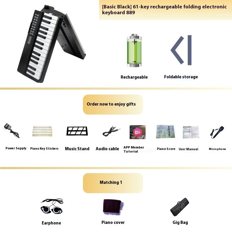 Charging Portable Smart Folding 61 Key Piano