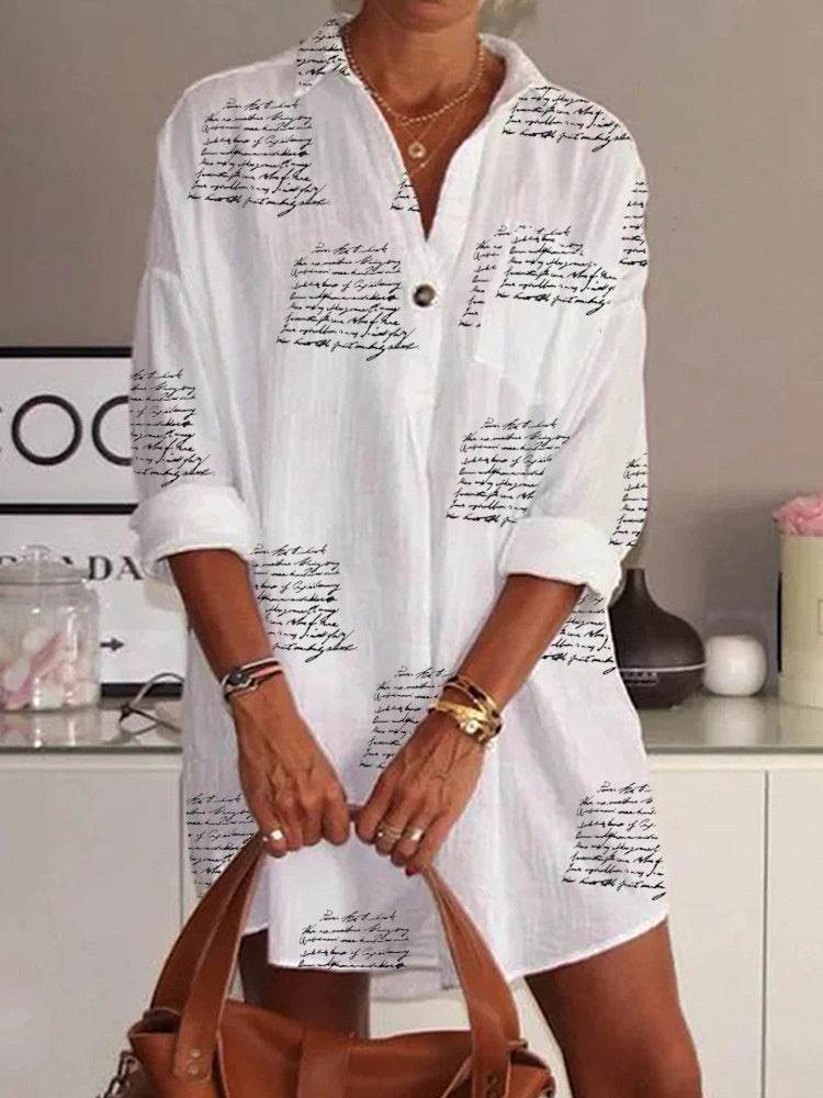 Letter Printed Slim Shirt Dress Women - P12 Hub Europe
