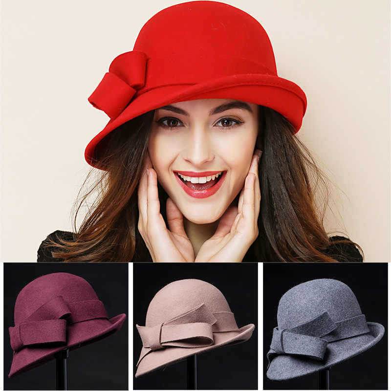 Women's French-style Elegant Retro Woolen Bowler Hat Curling Bow - P12 Hub Europe