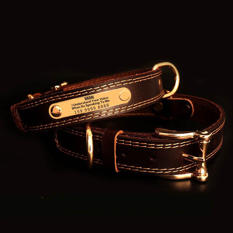 Genuine Leather Dog Collars with Engraved Nameplate - P12 Hub Europe