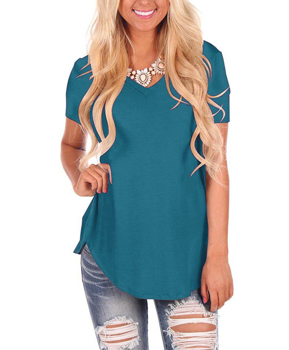 V-neck Knitted Solid Color Top Plus Size Loose Short Sleeve - P12 Hub Europe