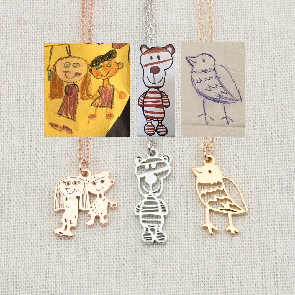 Custom Kids Drawing Painting Necklace Stainless Stee Personalized Children Artwork Pendant For Kids Mom Family Jewelry Gifts - P12 Hub Europe